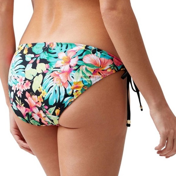 Tommy Bahama Fleur De Flora Reversible Looped String Bikini Bottoms in Black - Picture 3 of 7